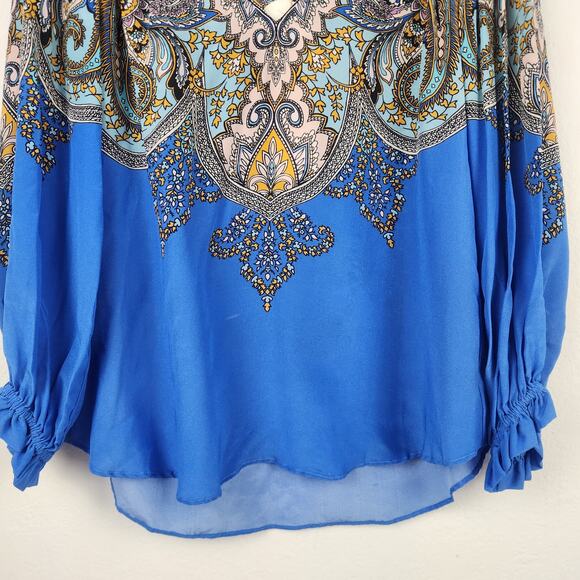Hale Bob Silk Blue Blouse V Neck Long Sleeve Size Small NWT - Picture 5 of 12